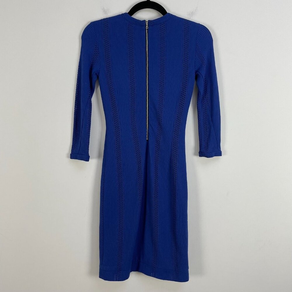 RAG & BONE‎ Womens 0 Elsa Royal Blue Pointelle Knit Dress Bodycon 3/4 Sleeve - Picture 14 of 16